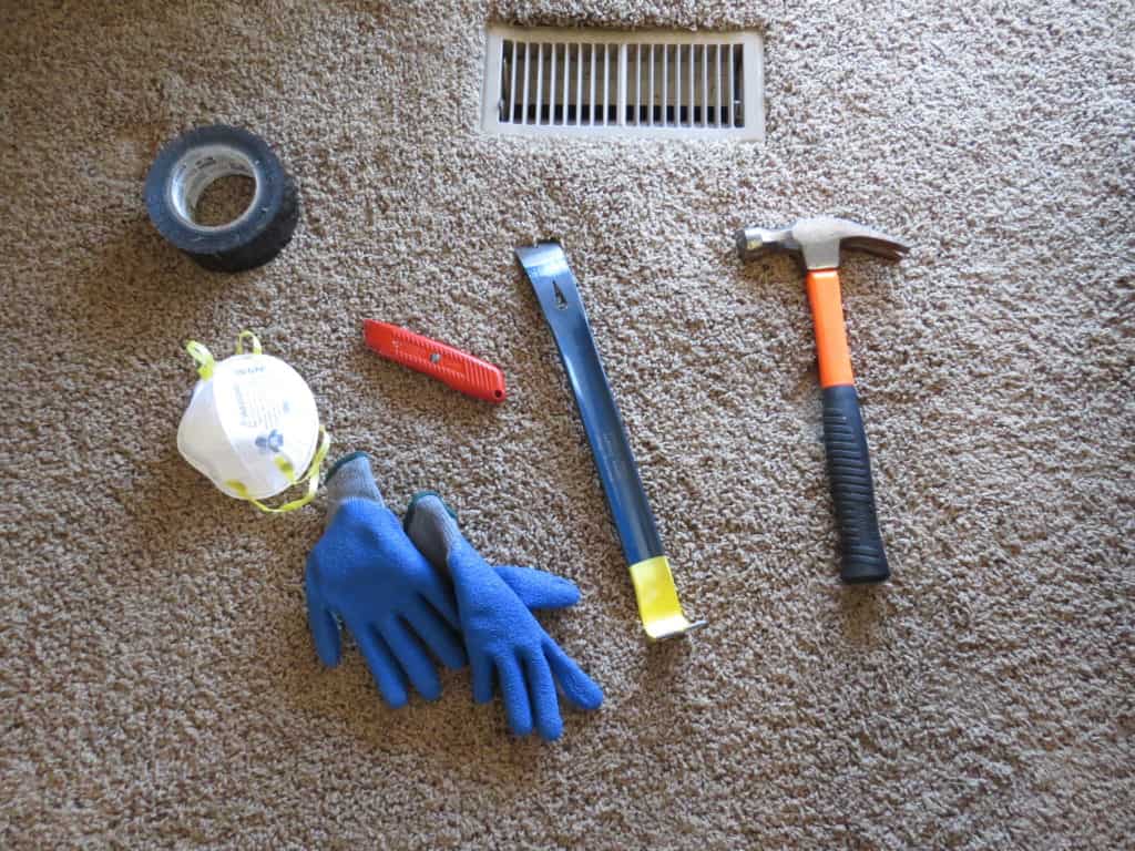 Tools you need to remove carpet, padding and tack strips.