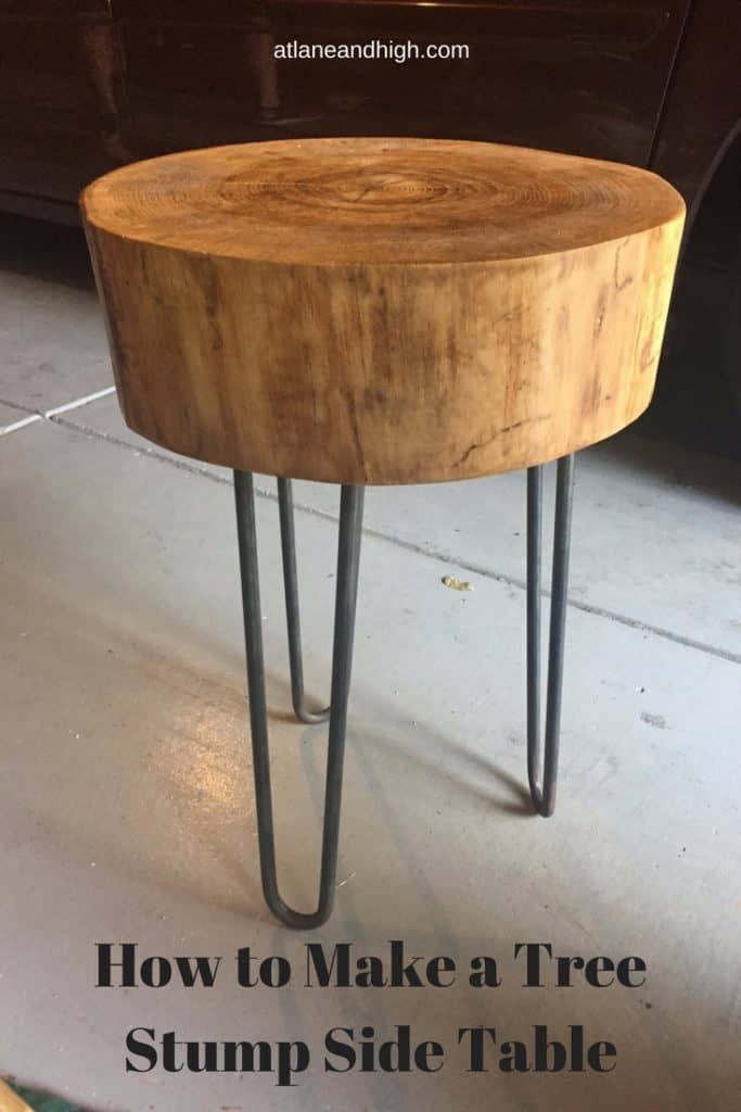 How to Make a Tree Stump side Table pin for Pinterest.