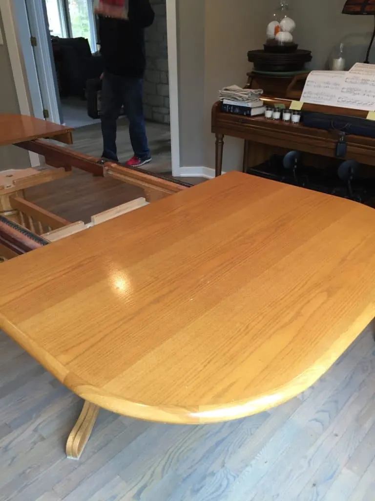 My dining room table extended with that orangey oak look from the 80's.