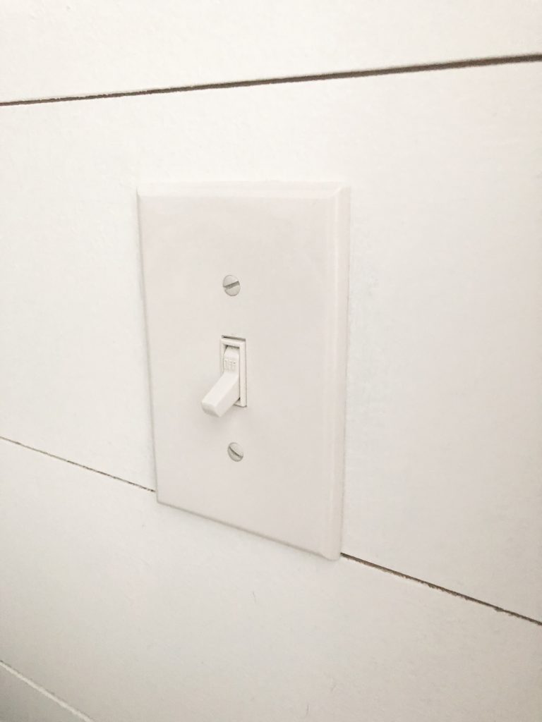 Here you can see the light switch that was extended out to accommodate the shiplap.