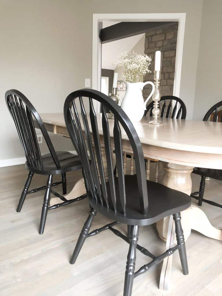 A view of all the painted chairs in my dining room.