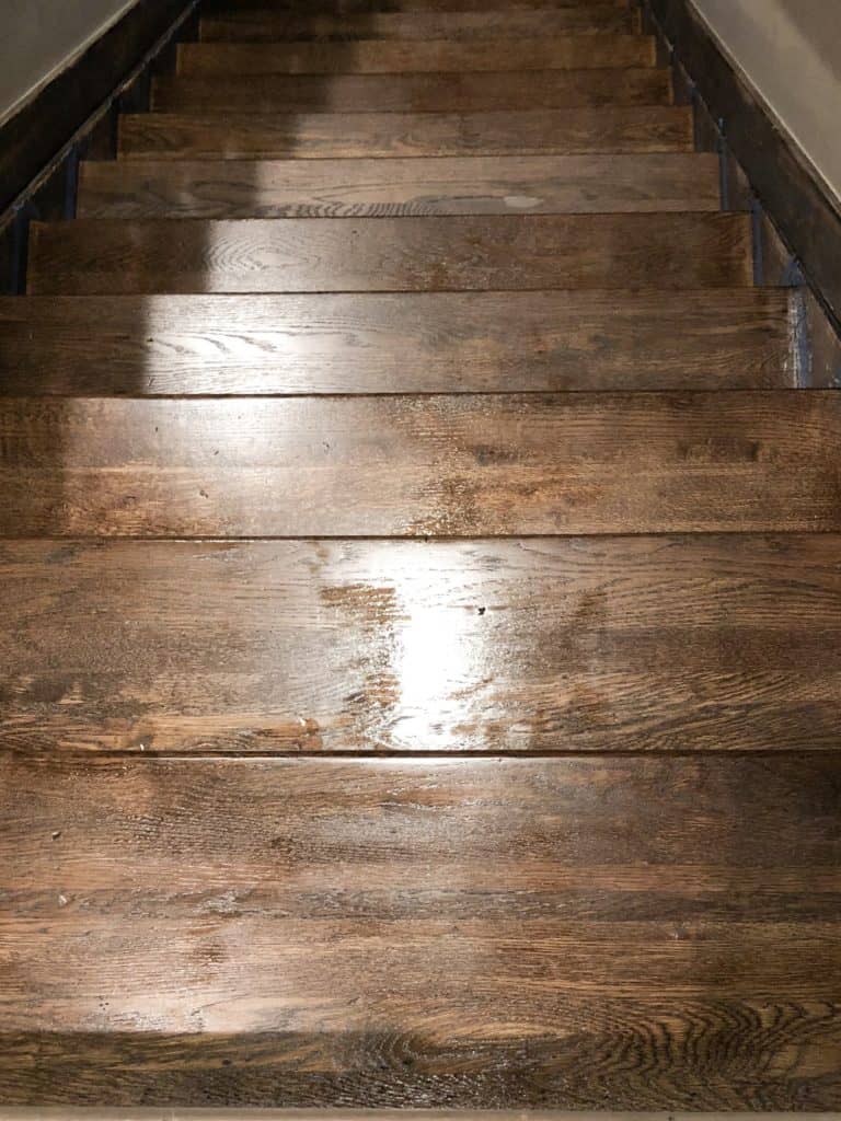 the steps are wet with polyurethane