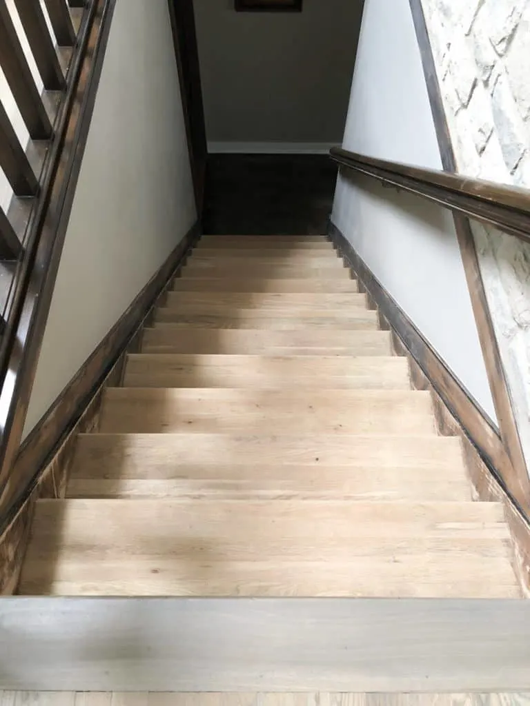 the stairs and risers have been sanded down to bare wood