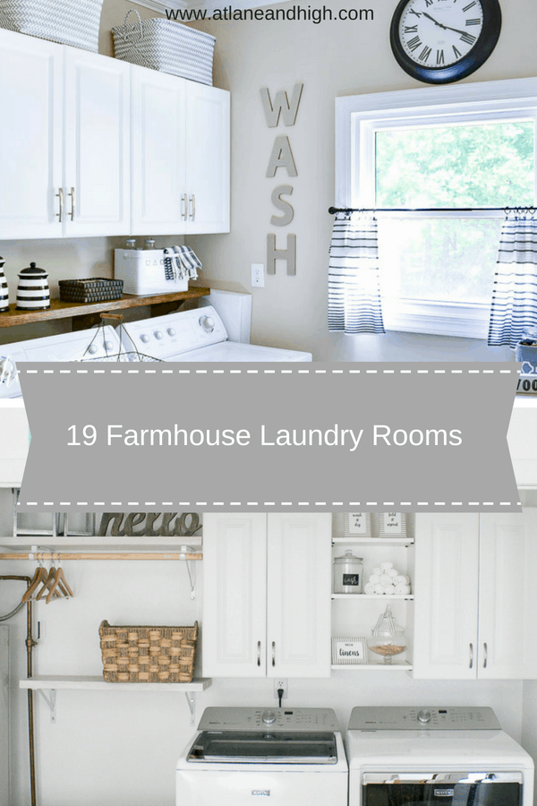 Farmhouse style laundry room pin for Pinterest.