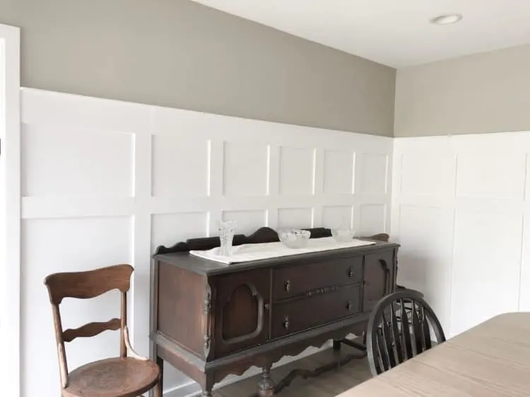 DIY Board and Batten and the refinished antique buffet.