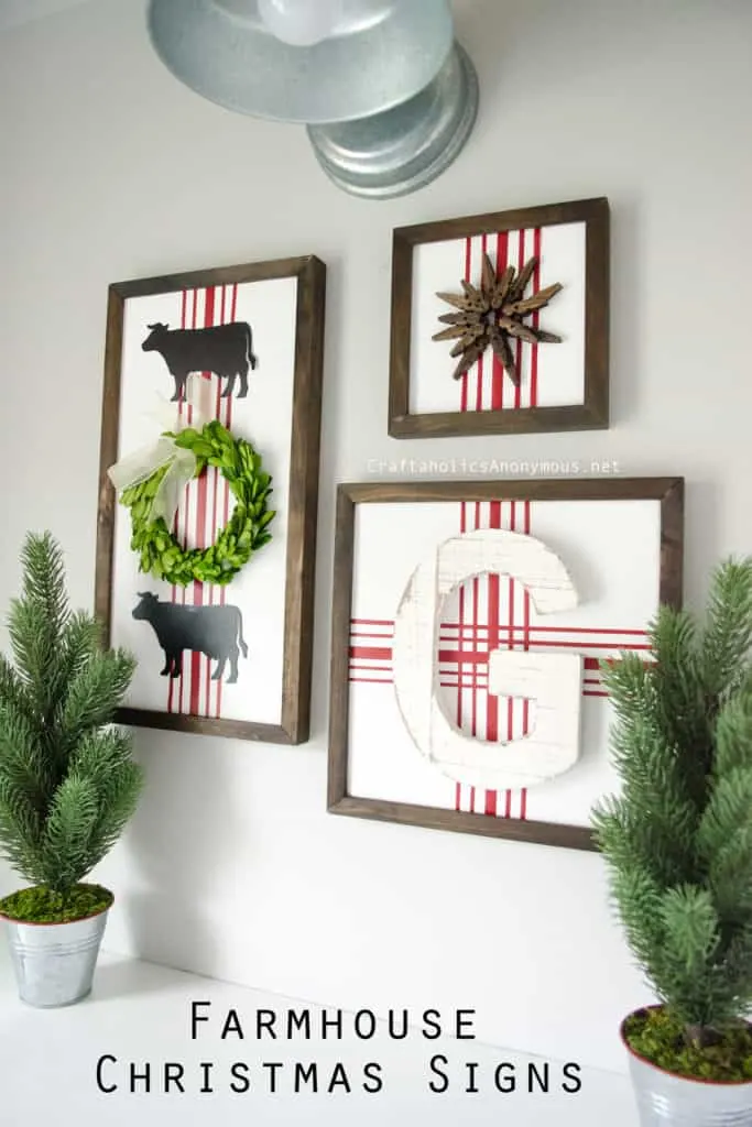 Farmhouse Christmas Decor, farmhouse signs with red and white stripes