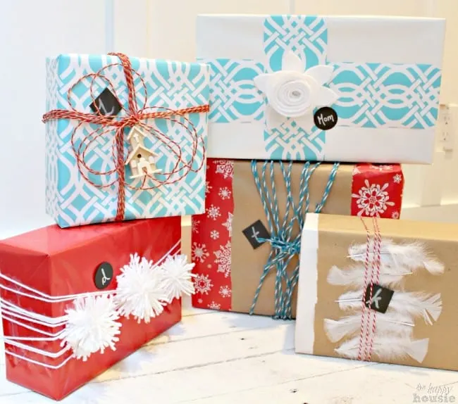 diy gift wrap ideas using paper as accents on different packages