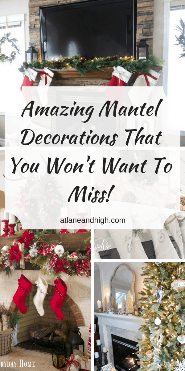 Mantel decorations for Christmas pin for Pinterest.