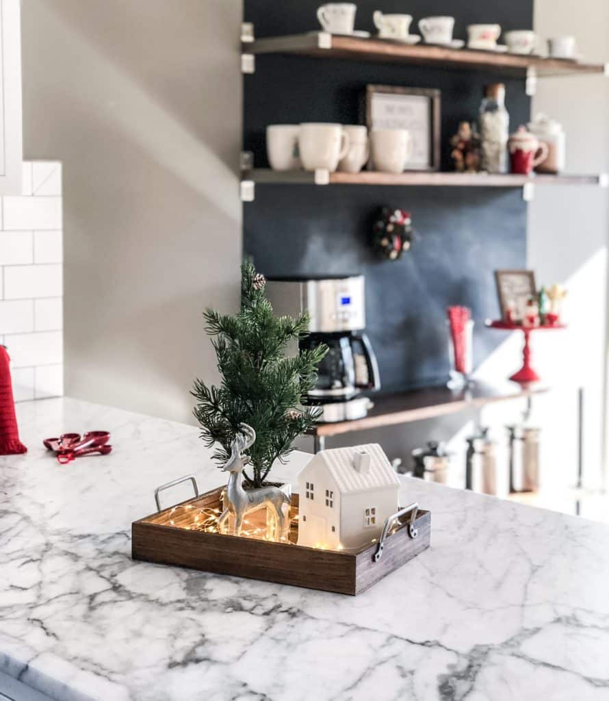 A view of my coffee bar from the center of my kitchen.