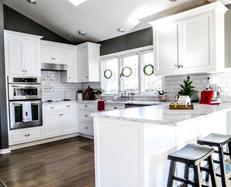 Full view of kitchen with christmas Kitchen decorations