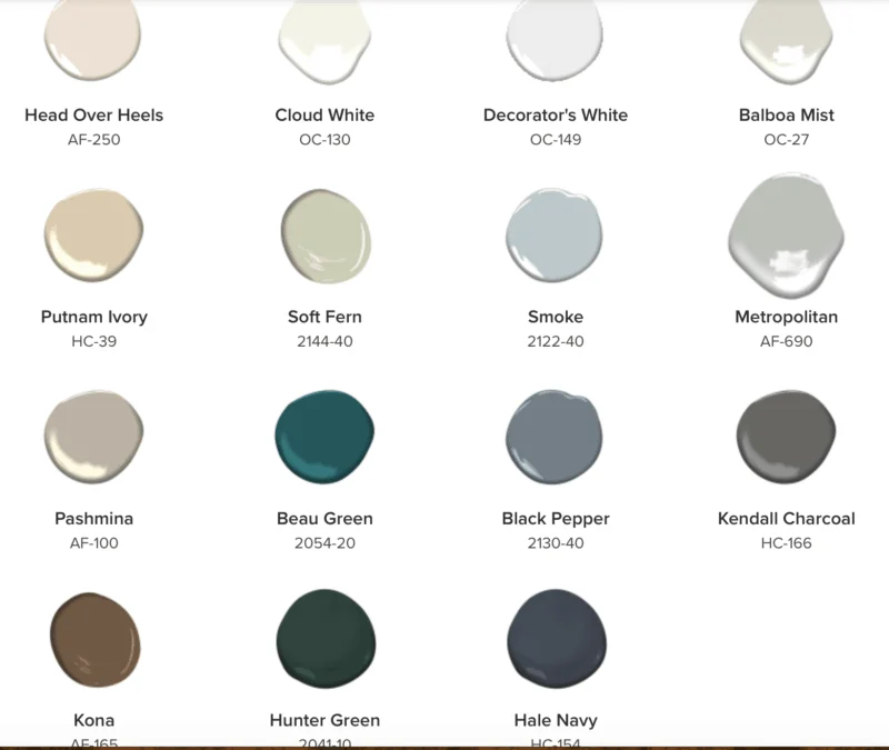 Benjamin Moore paint color trends palette for 2019.