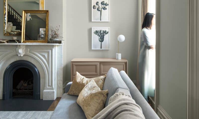 Benjamin Moore color of the year, Metropolitan, which is a cool off white.