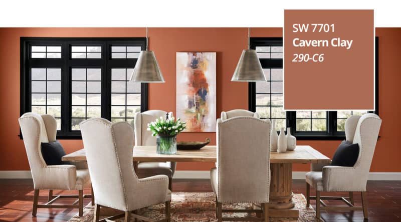 Sherwin Williams Cavern Clay paint color of the year 2019, a redish brown color.