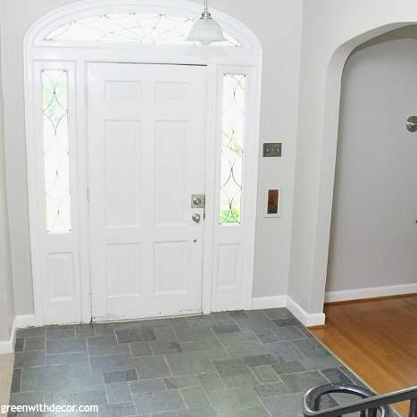 A foyer painted in Sherwin Williams Agreeable Gray.