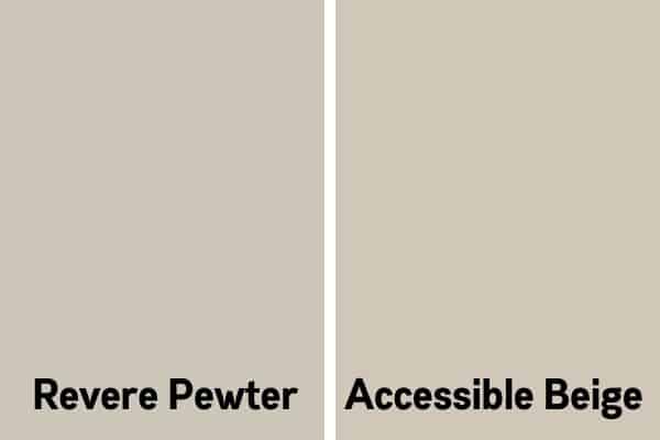 Paint Comparison of Revere Pewter and Accessible Beige