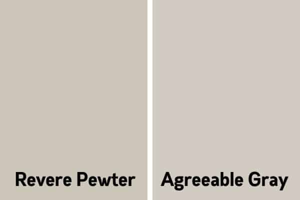 A comparison of Revere Pewter and Agreeable Gray.