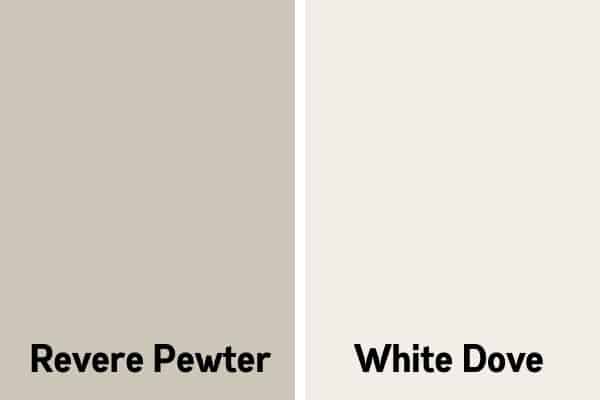 A comparison of Revere Pewter and White Dove.