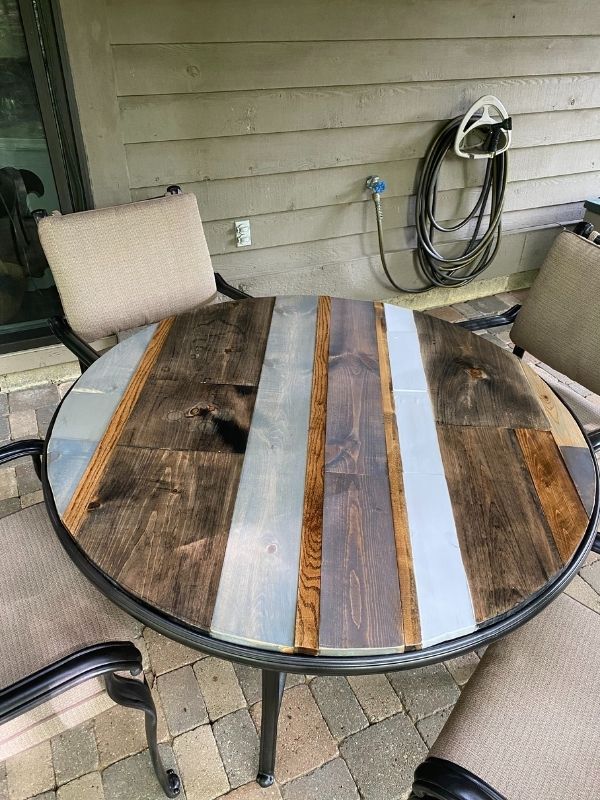 A diy patio table top using scrap wood.