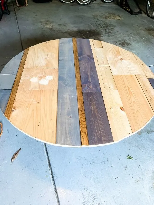 The table faced up after I cut the wood into a circle.