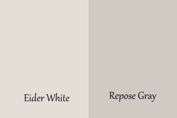 A side by side comparison of Eider White and Repose Gray.