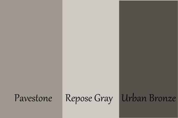 A comparison of the three colors pavestone, repose gray and urban bronze.