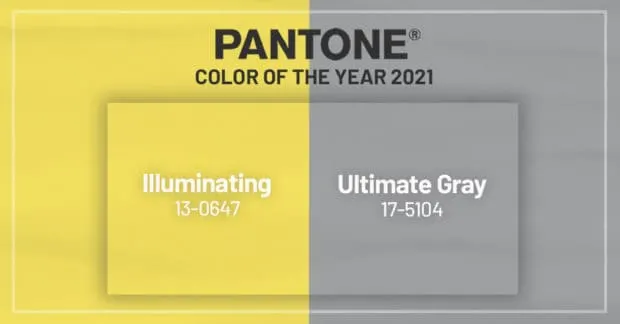 Color samples of Pantone's Ultimate Gray and Illuminating.