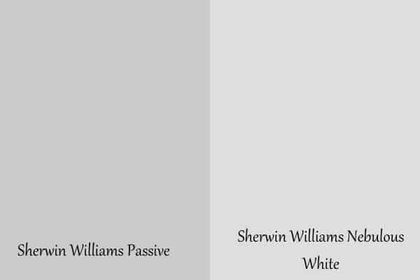 A side by side of Passive and the lighter color Sherwin Williams Nebulous White.