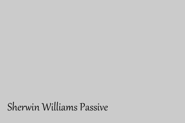 A paint swatch of Sherwin Williams Passive.