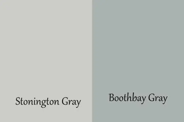 A side by side of Stonington Gray and Boothbay Gray.