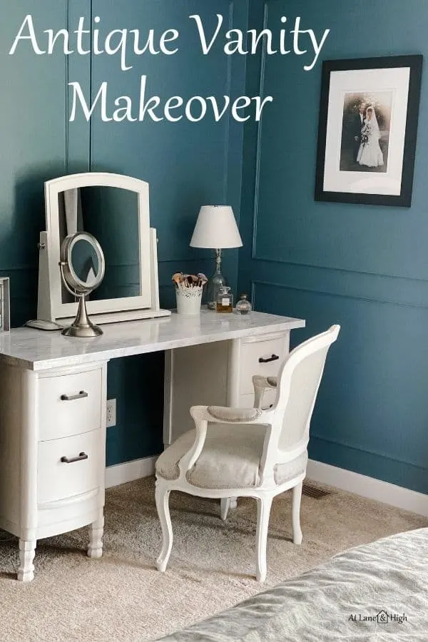 Antique Vanity Makeover pin for Pinterest.