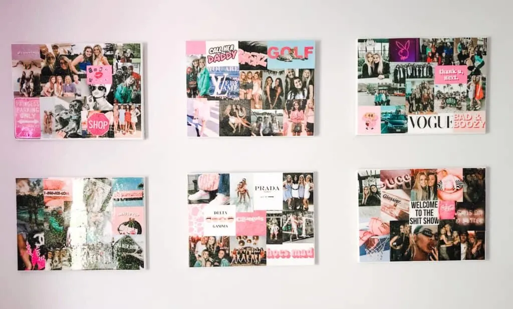 Here are 6 canvases on the wall of her room showing the photos.