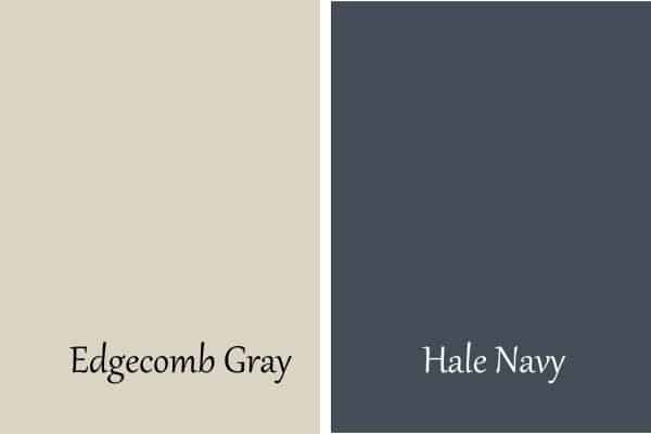 This is a side by side color comparison of Edgecomb Gray and Hale Navy.