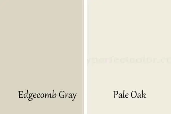 This is a side by side comparison of Edgecomb Gray and pale Oak.