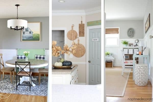 The Best Sherwin Williams Gray Paint Colors in three different rooms.