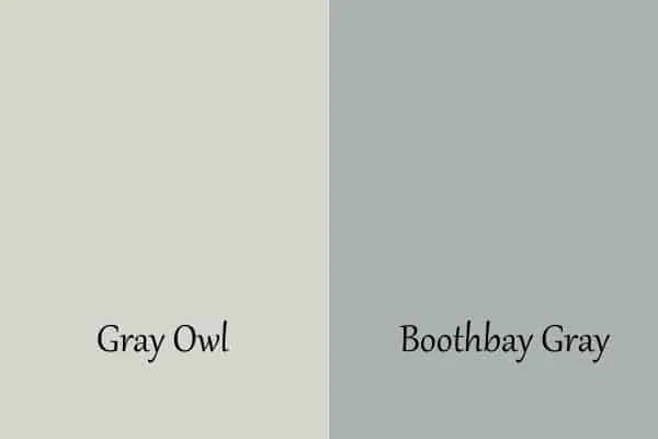 This is a side by side comparison of Gray Owl and Boothbay Gray.