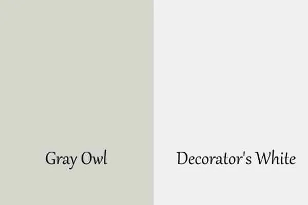 This is a side by side of Gray Owl and Decorator's White.