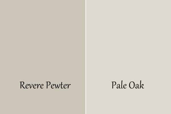 This is a side by side of Revere Pewter and Pale Oak.