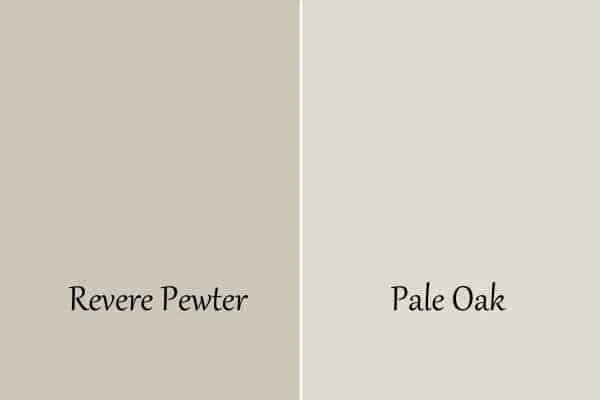 This is a side by side of Revere Pewter and Pale Oak.