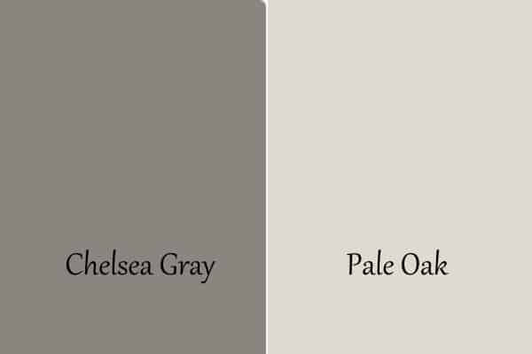 This is a side by side of Chelsea Gray and Pale Oak.