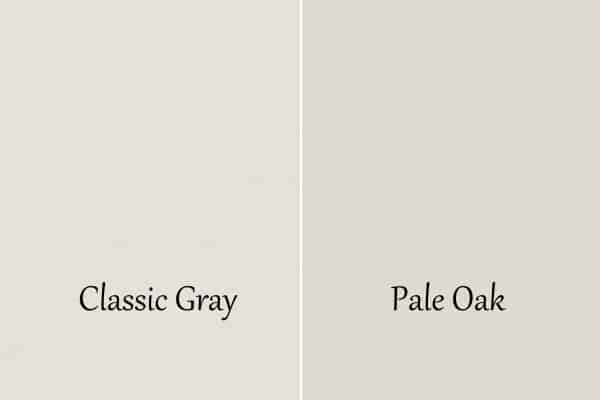 This is a side by side of Classic Gray and Pale Oak.
