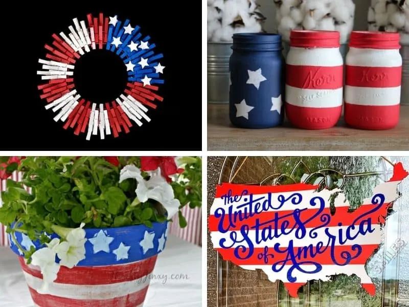 This shows four July 4th decorating ideas that you can use to decorate for Independence day.