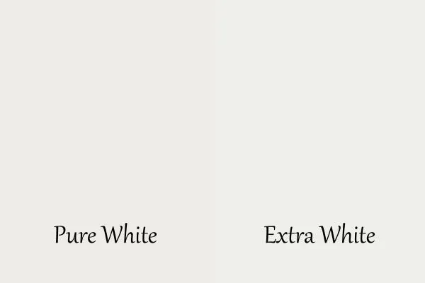 A side by side of Pure White and Extra White.