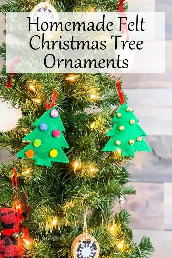 Homemade felt Christmas tree ornaments pin for Pinterest.