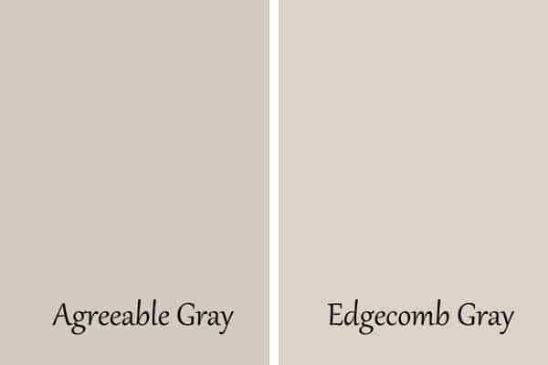 A side by side of agreeable gray and edgecomb gray