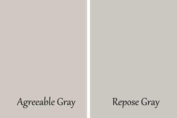 A side by side of agreeable gray and repose gray with text overlay.