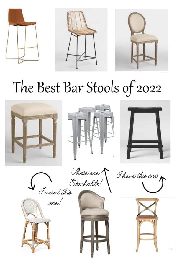 Several pictures of bar stools with text overlay pin for Pinterest.
