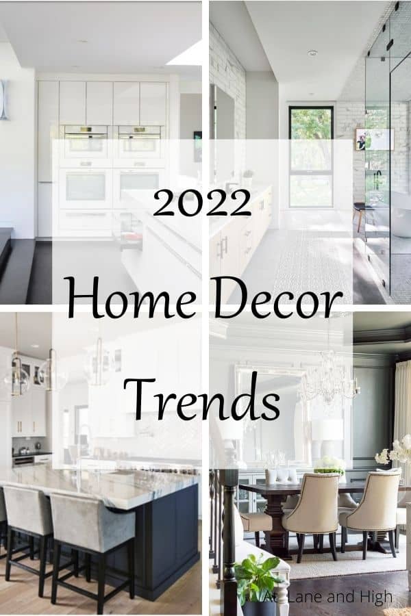 Four photos of a bathroom, dining room, and two kitchens with text overlay pin for Pinterest.