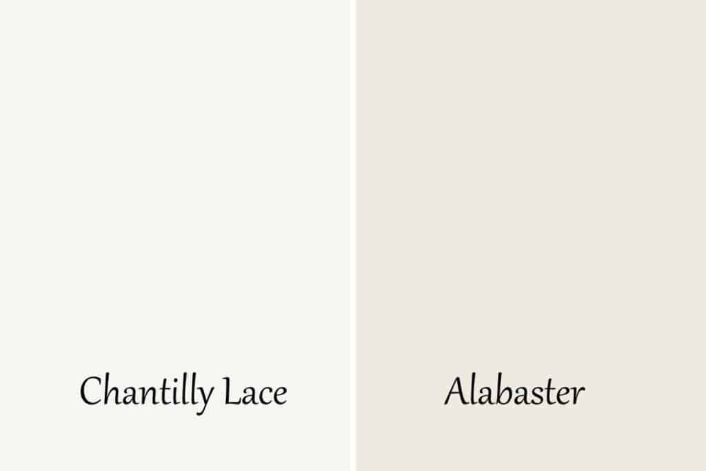 This is a side by side comparison of Chantilly Lace and Alabaster.