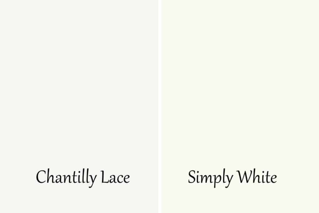 This is a side by side comparison of Chantilly Lace and Simply White.