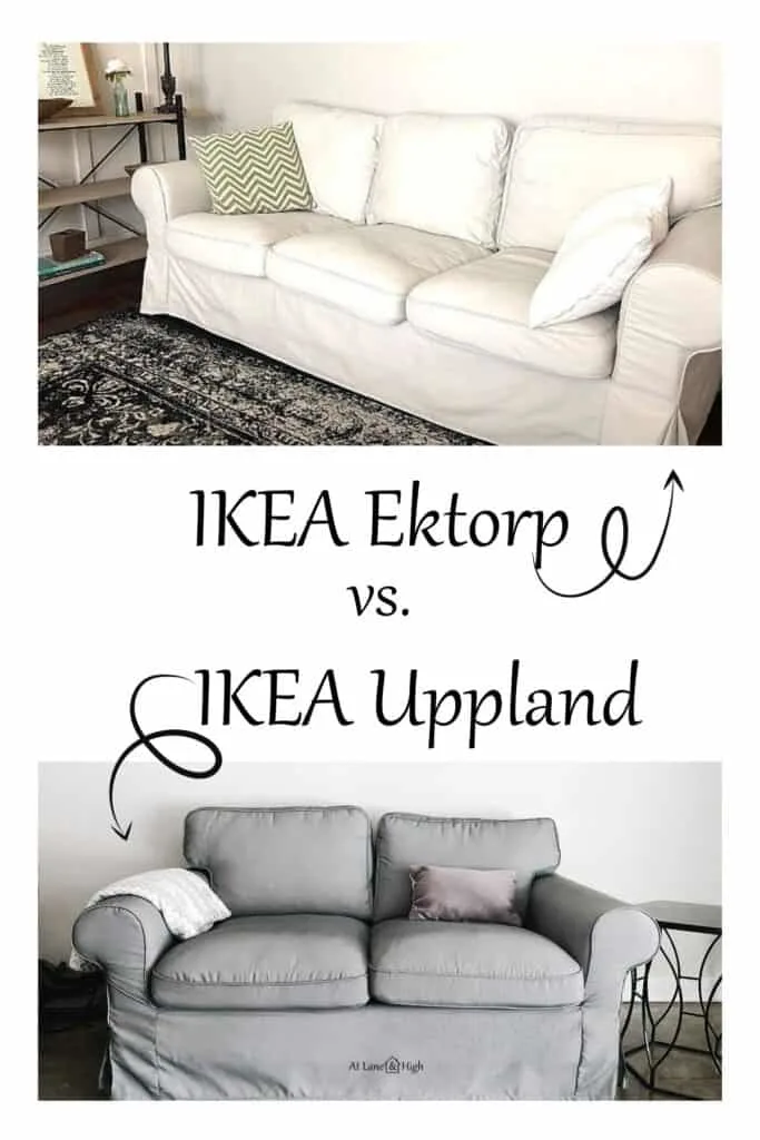 this shows the IKEA Ektorp vs. the IKEA Uppland pin for Pinterest.